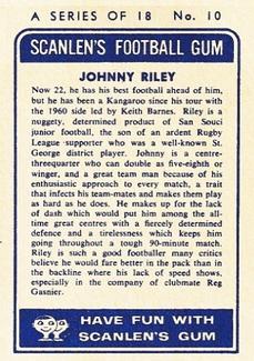 1963 Scanlens NRL #10 Johnny Riley Back